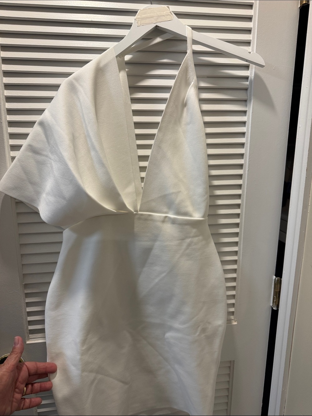 White One-Shoulder Plunge Dress